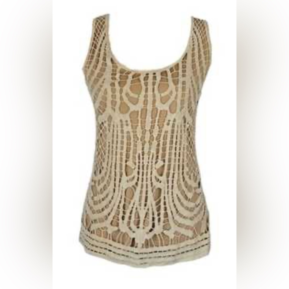 Verve Ami Beige and Metallic Gold Crochet Tank Top